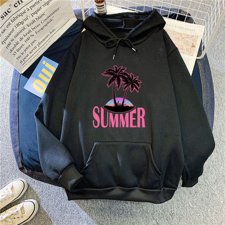 Dame hettegensere med sommermotiv og tropisk palmetrykk Skjora