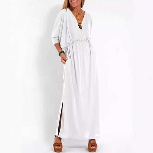 Kvinne elegant maxi kjole med sidesplit og fleksibel midje Skjora