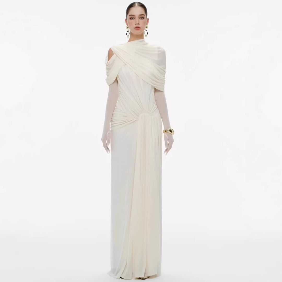 Dame elegant Maxikjole med innovative draperingsdetaljer og asymmetrisk overdel Skjora