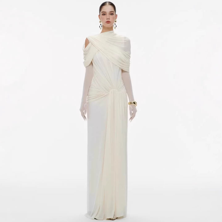 Dame elegant Maxikjole med innovative draperingsdetaljer og asymmetrisk overdel Skjora