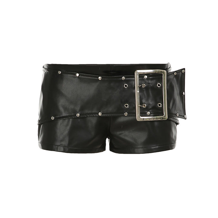 Dame Kunstlær-Shorts med dekorative knappe-detaljer Skjora