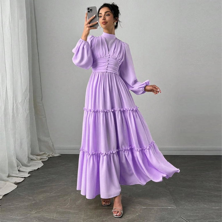 Dame Maxi Kjole med Elegante Rynkedetaljer og Samlet Topp