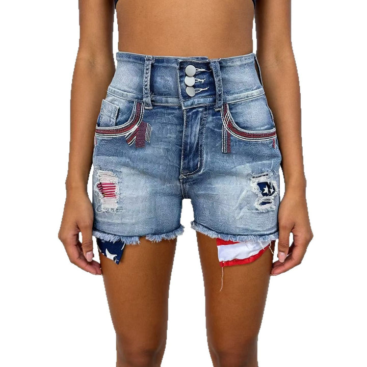 Dame Denim-shorts i vintage-stil med broderte detaljer Skjora