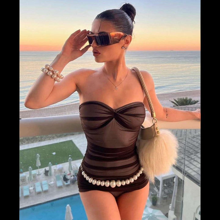 Dame Bandeau Badedrakt med raffinerte draperinger Skjora