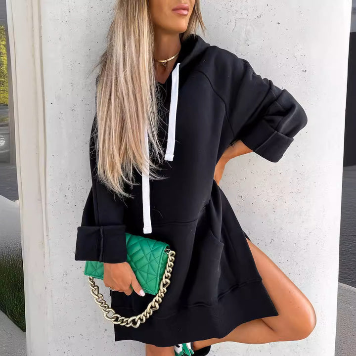 Kvinne hoodie kjole med hette og sidespalter Skjora