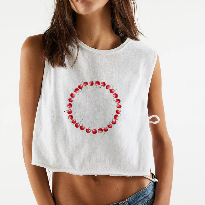 Dame uformell cropped topp med iøynefallende sommerfugltrykk Skjora