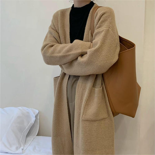 Damer chunky strikket cardigan med lommer og trendy snitt Skjora