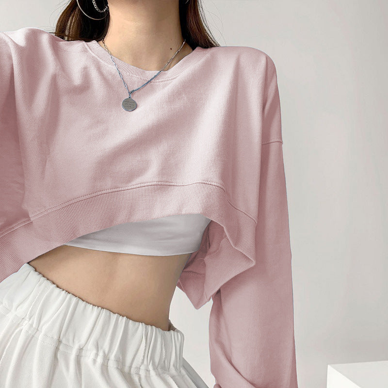 Kvinnes uformelle crop sweatshirt med løse ermer og trendy snitt
