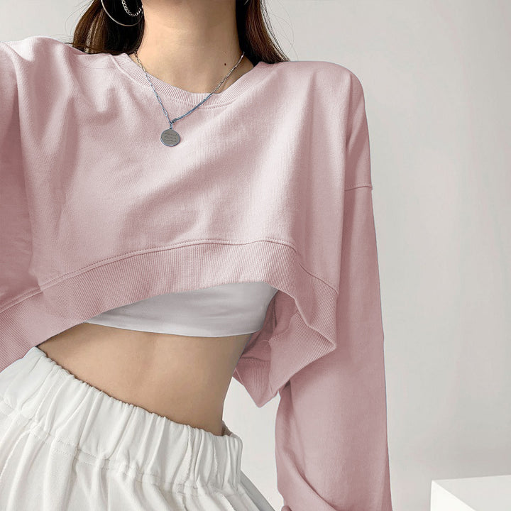 Kvinnes uformelle crop sweatshirt med løse ermer og trendy snitt
