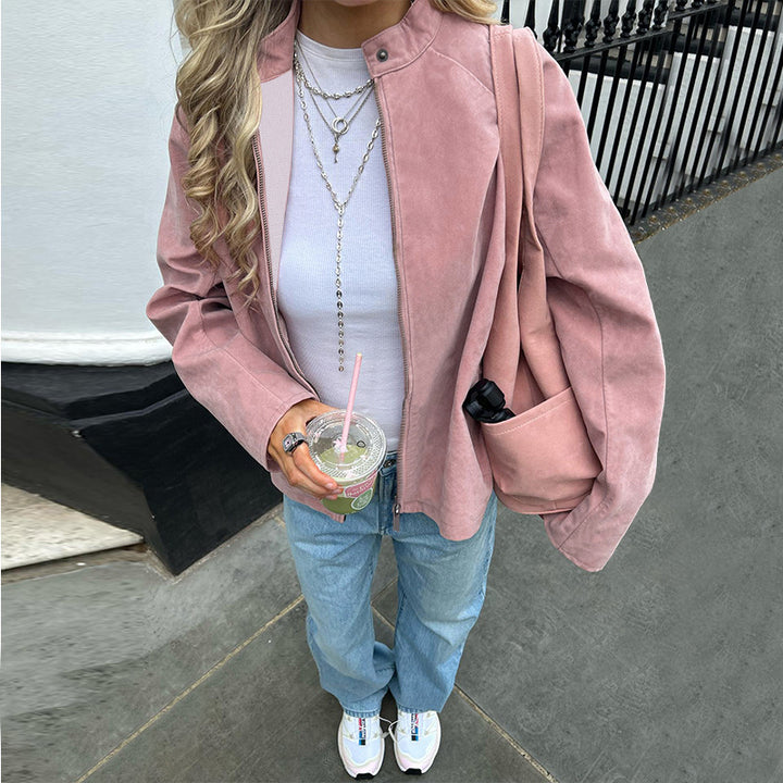 Kvinne casual jakke med høy krage og oversized passform Skjora