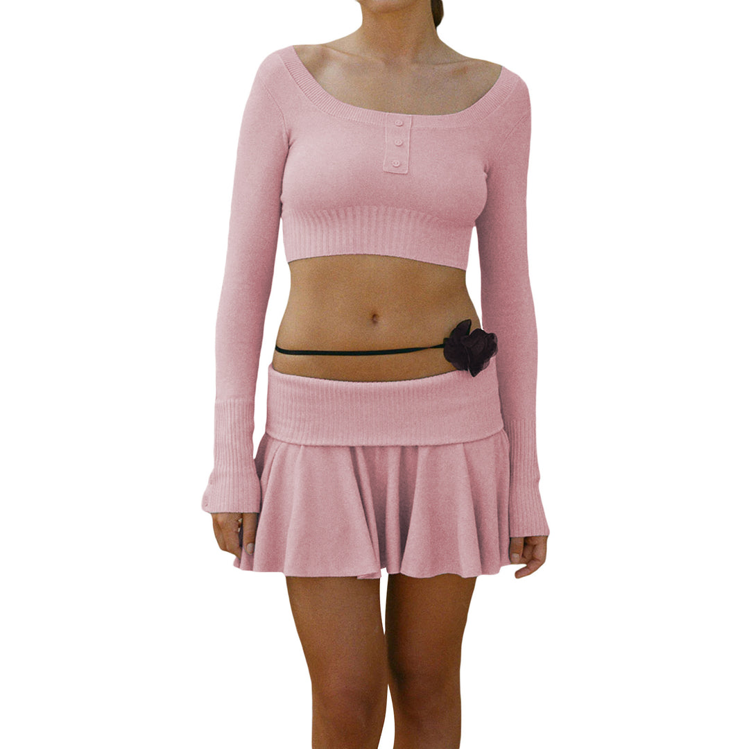 Dame Crop-Top og skjørt sett med raffinert midje Skjora