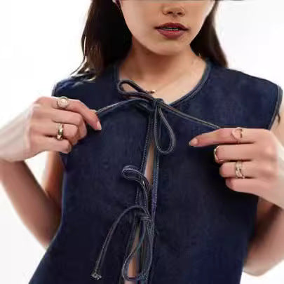 Dame Denim Bustier-Vest med snøring Skjora