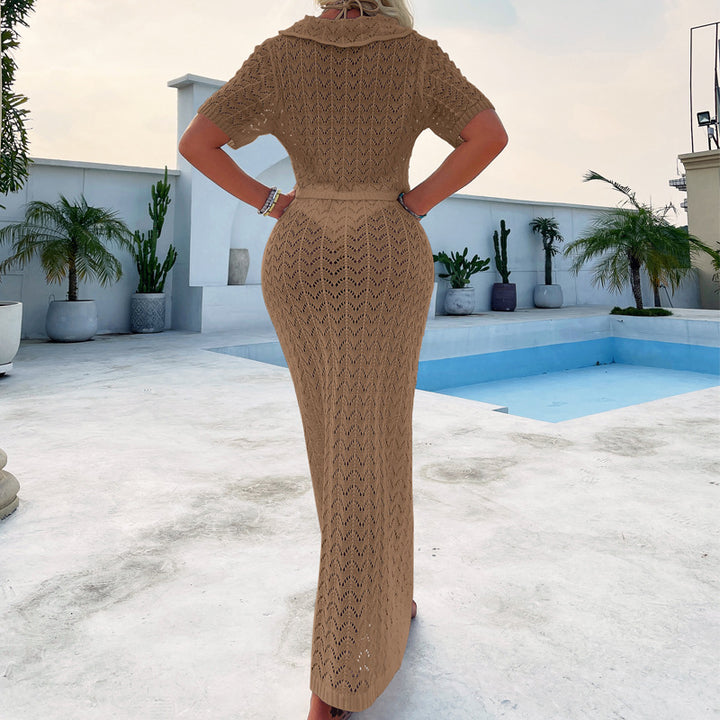 Damen Häkel-Midi-Kleid mit festem Bund und luxuriösem Schnitt Skjora