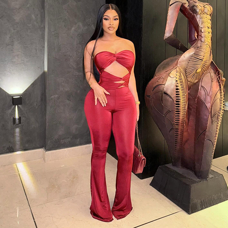 Dame Elegant Cut-Out Jumpsuit med flytende bein Skjora