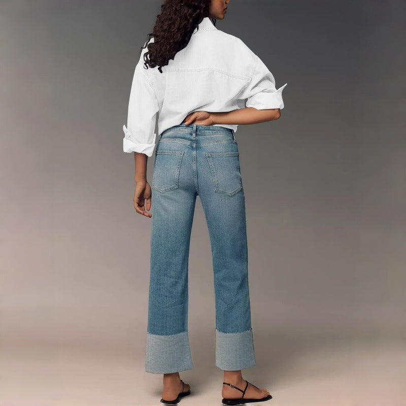 Dame designer jeans i moderne boyfriend-stil med unike detaljbehandlinger Skjora
