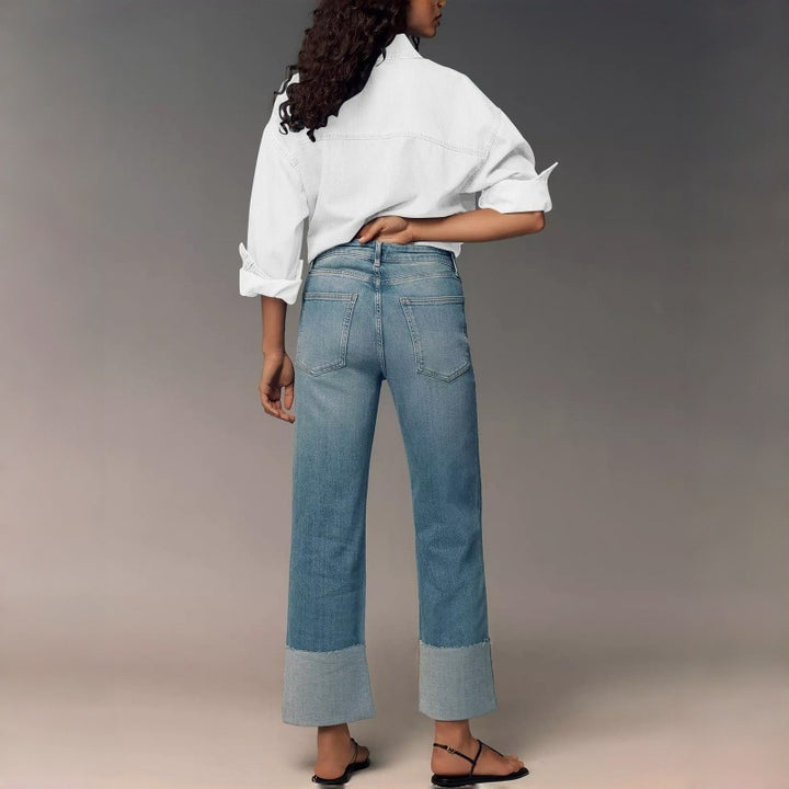 Dame designer jeans i moderne boyfriend-stil med unike detaljbehandlinger Skjora