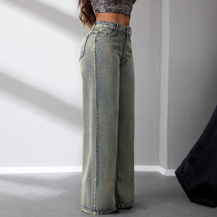 Dame brede høytaljede jeans i vintage stil med et avslappet utseende Skjora