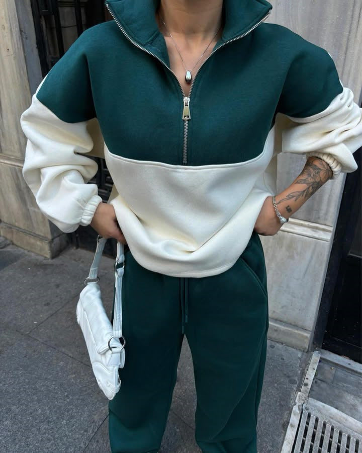 Kvinnes fleece sweatshirt med høy krage og praktiske sidelommer Skjora