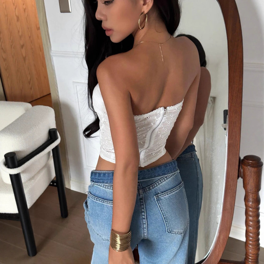 Dame uformell bandeau-top i blomstret stoff Skjora