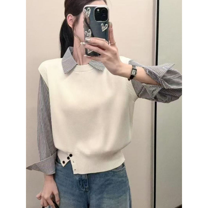 Women's relaxed jumper with elegant shirt socks and textured look Skjora
