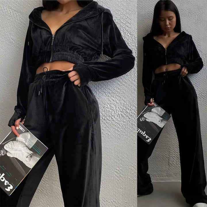 Kvinnors sportiga velour lounge set med kort jacka och bred skärning Skjora