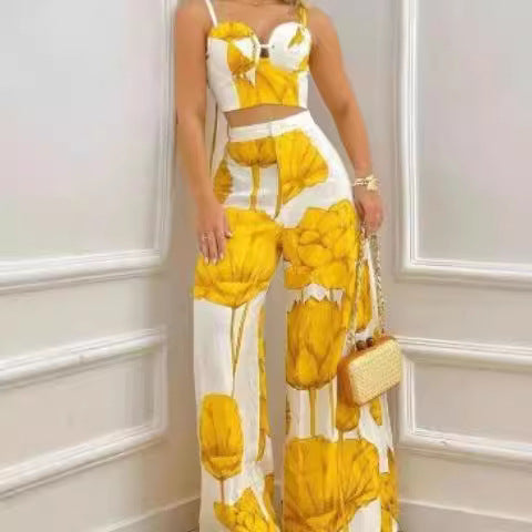 Dame To-delt Sett med blomsterdesign og stilig bustier Skjora