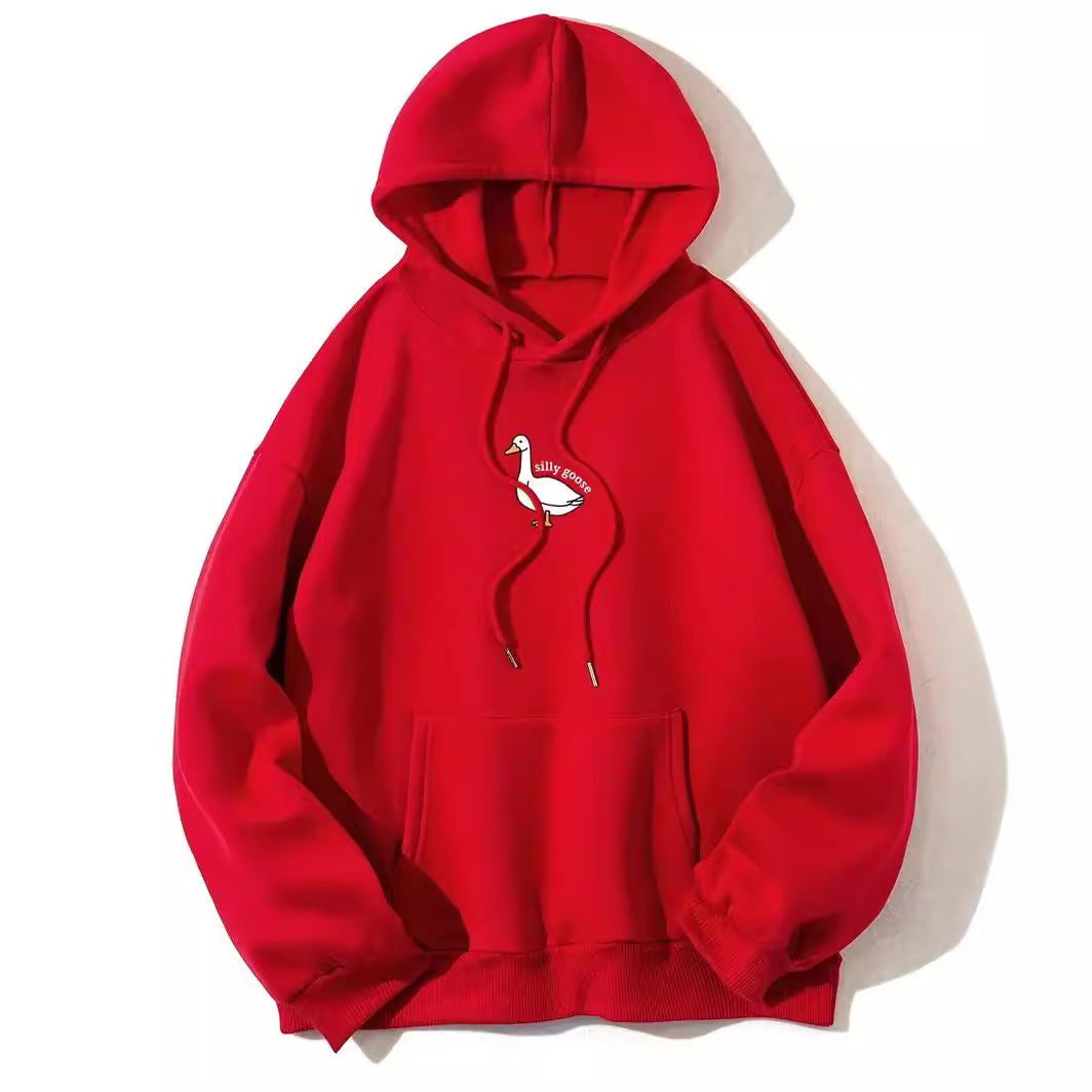 Women's hoodie with a creative goose motif and soft fleece interior Skjora