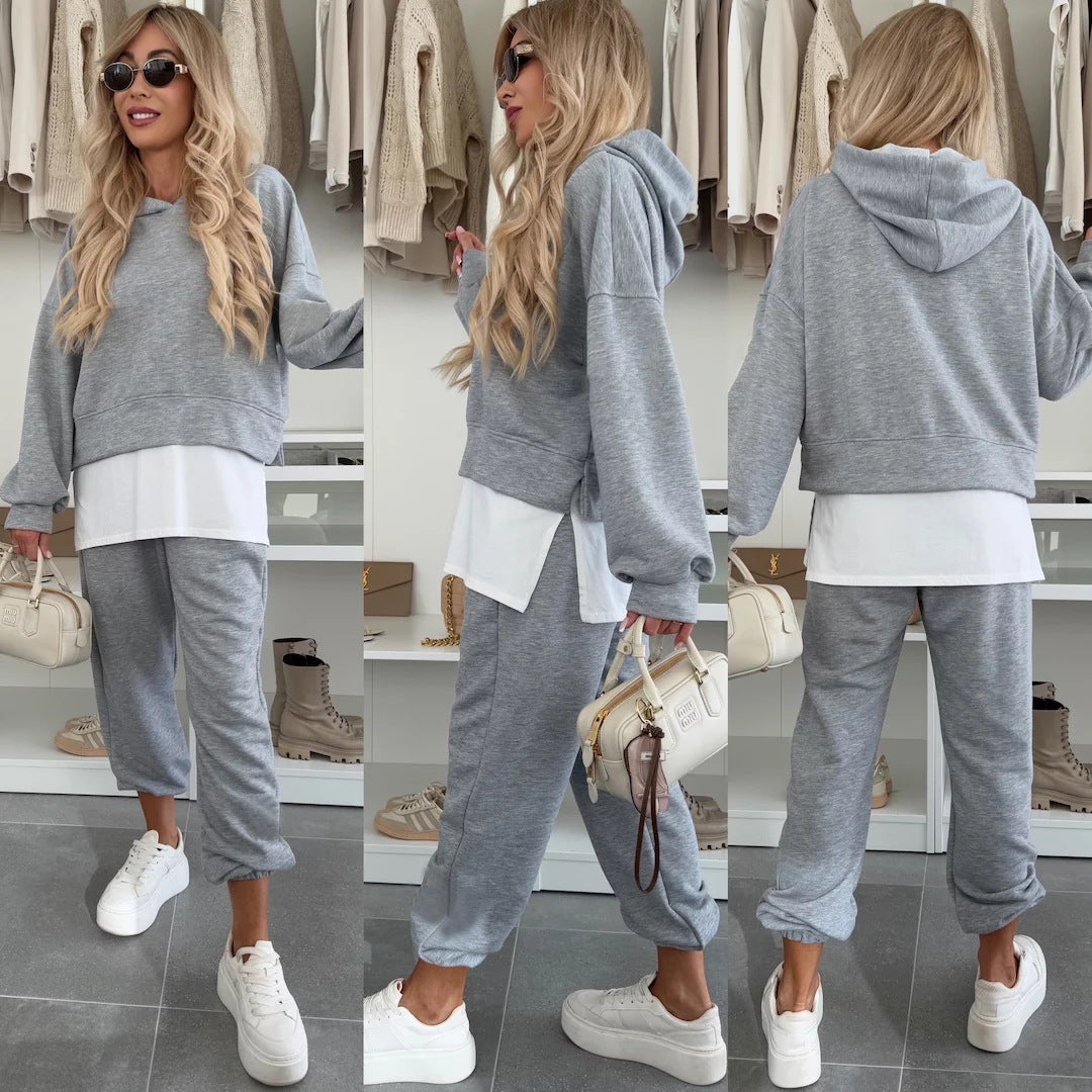 Dame fritids hoodie og joggebukse sett med kort snitt og elastiske mansjetter Skjora