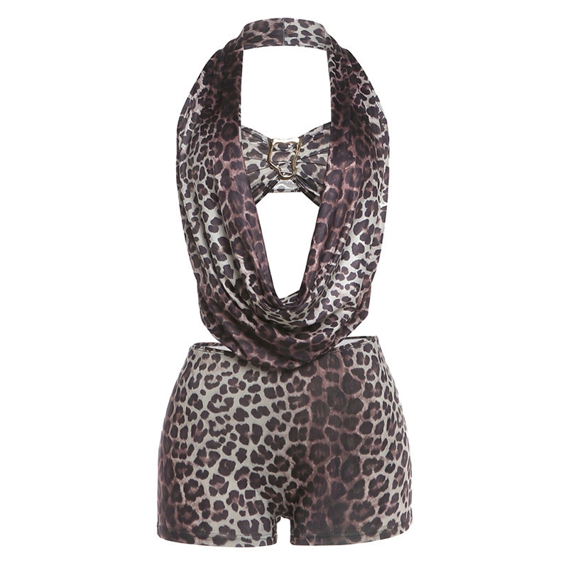Dame Leopardmønster Halterneck Overall Skjora