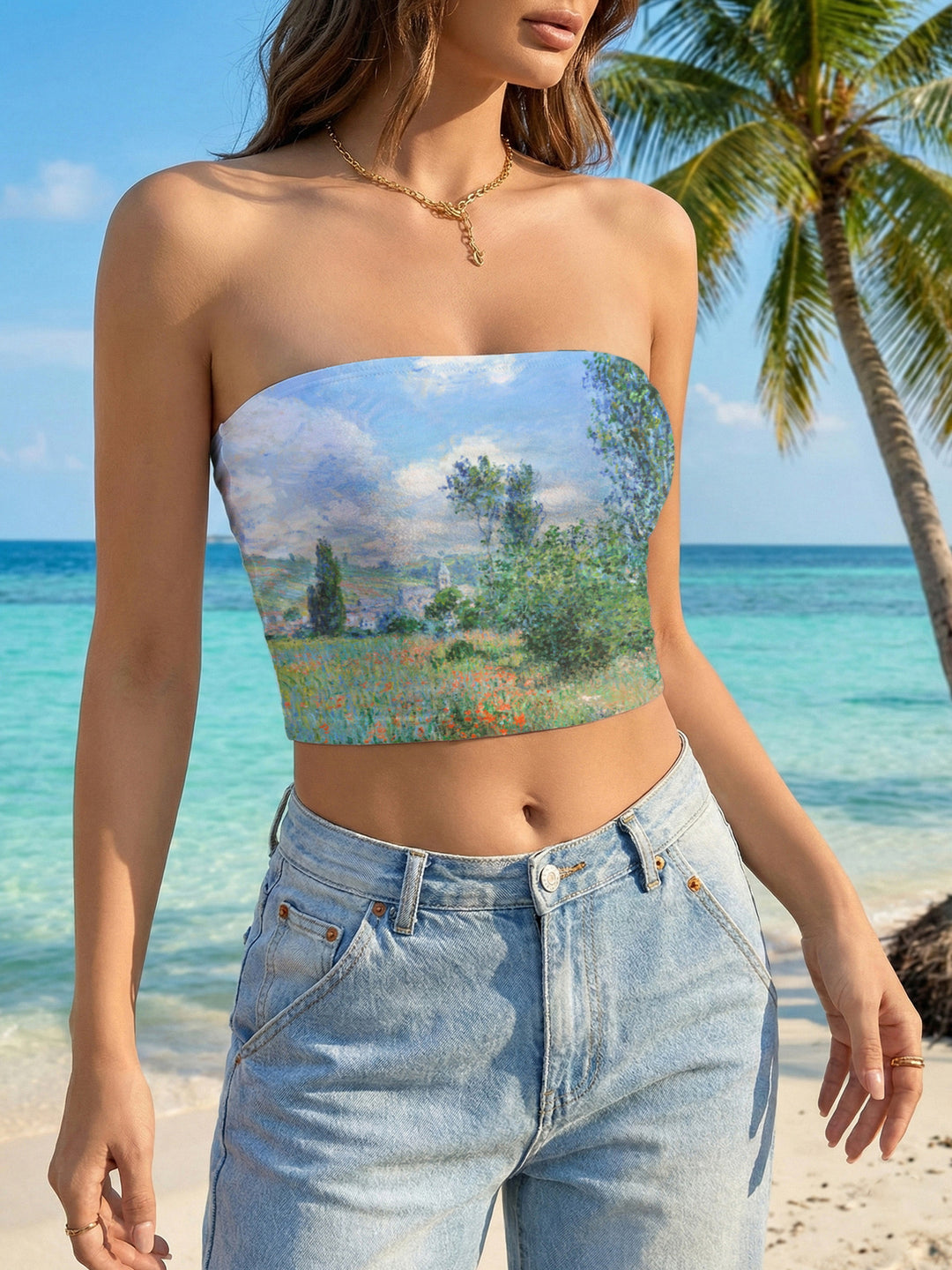 Dame Bandeau-top med kreativ marmor-design Skjora