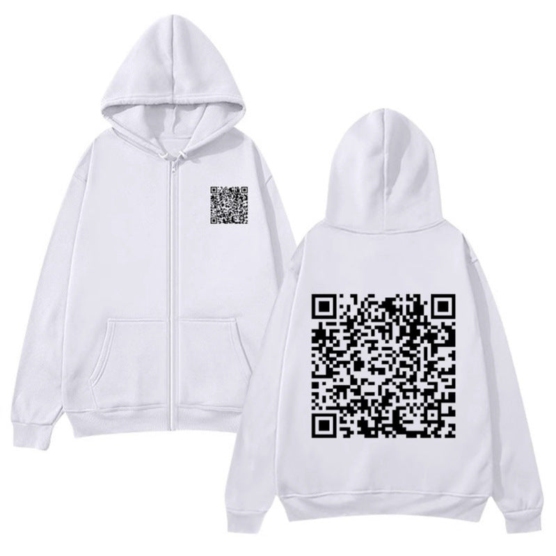 Damegen hettejakke med QR-kode design og myk fleece Skjora