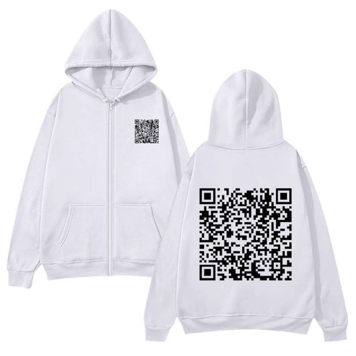 Damegen hettejakke med QR-kode design og myk fleece Skjora