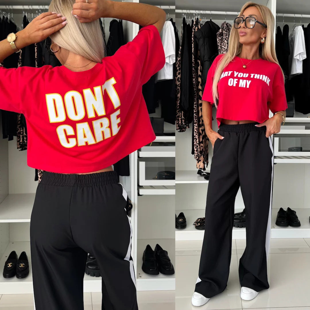 Damer casual crop topp og brede joggerbukser sett Skjora