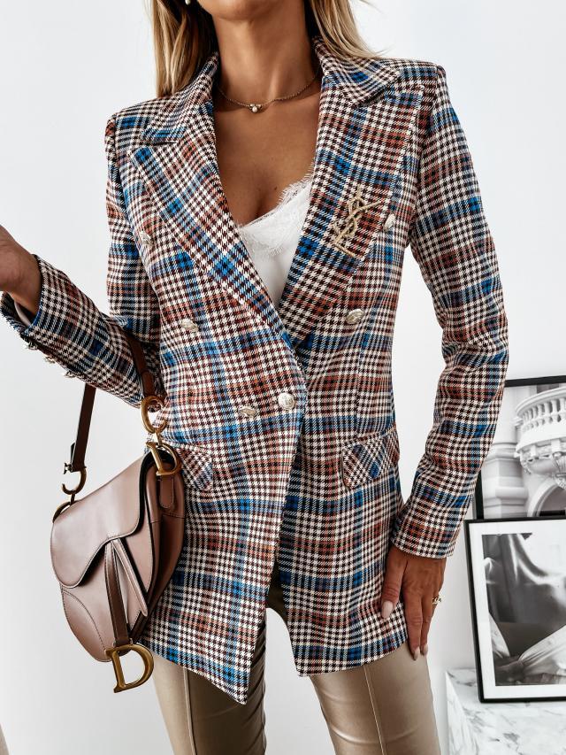 Kvinnes rutete mønster blazer med elegante detaljer Skjora