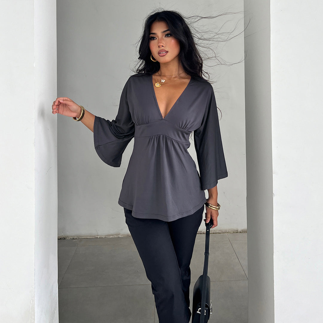 Damer Elegant Inn wraps med bred erm og V-hals Kjole