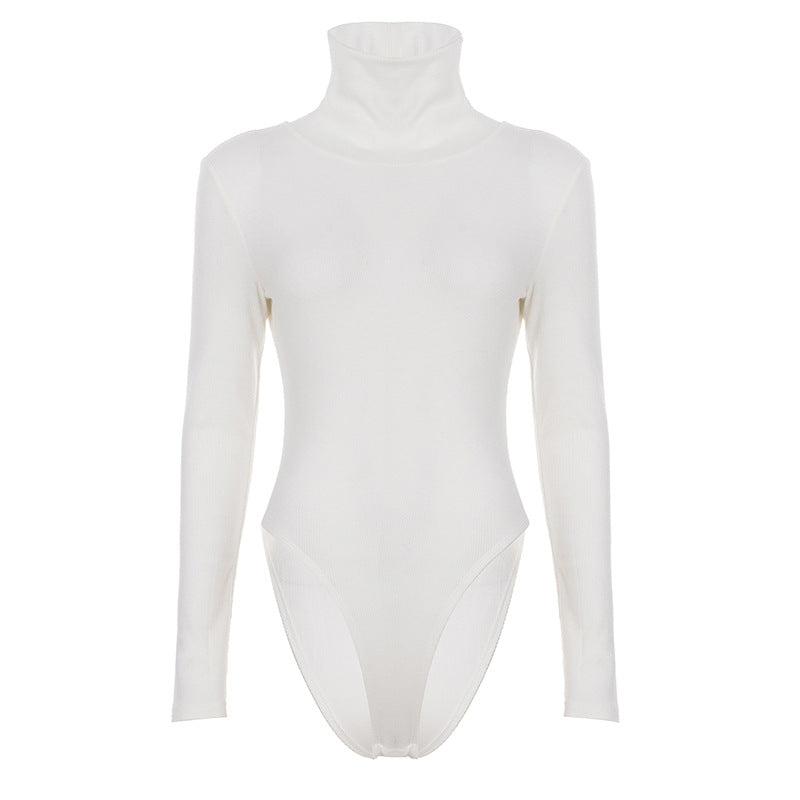 Dame figurnær langermet bodysuit med høy krage Skjora