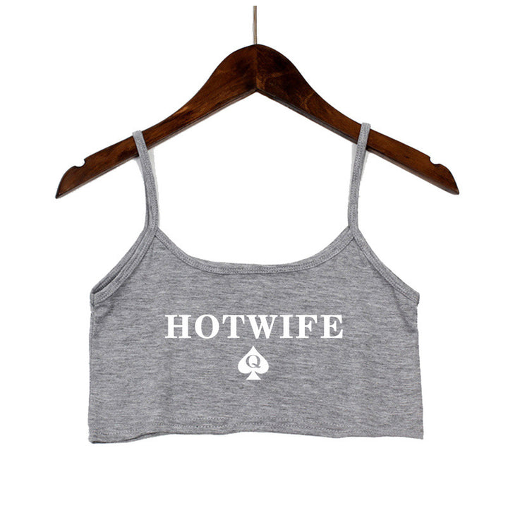Dame Crop-Top med moderne skrifter og justerbare stropper Skjora