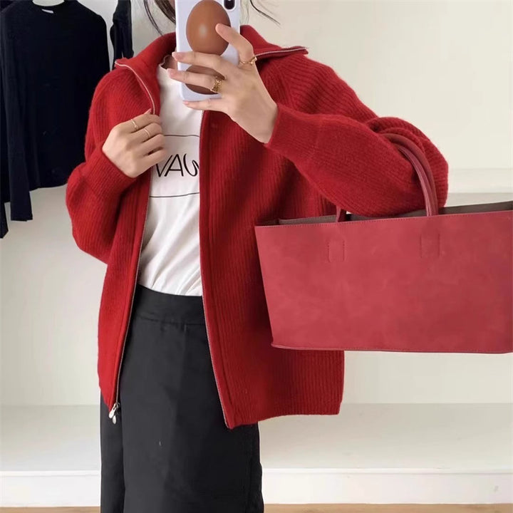 Damecardigan med festet glidelås og oversized snitt Skjora