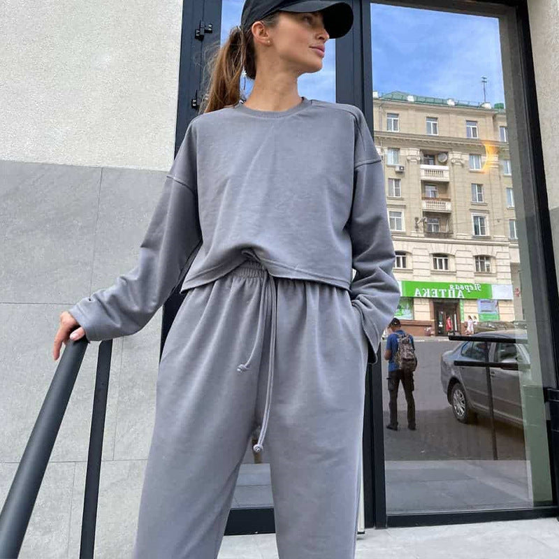 Damer casual joggedress med høy midje og elastisk liv