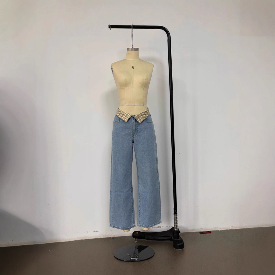 Dame Baggy Jeans med rutete belte Skjora