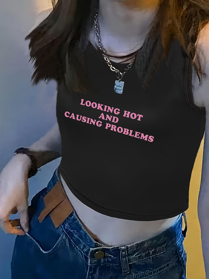Dame Crop-Top med iøynefallende trykk og kroppsnær passform Skjora