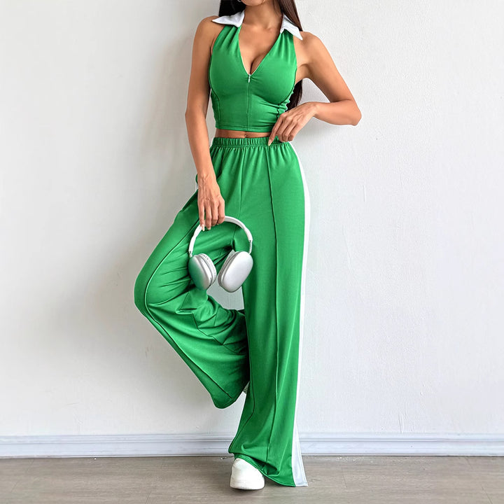 Dame To-delt sett med cropped topp og vide bukser Skjora