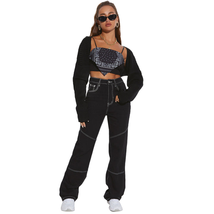 Dame brede høytlivsjeans med kontrasterende sømmer og stilig snitt Skjora