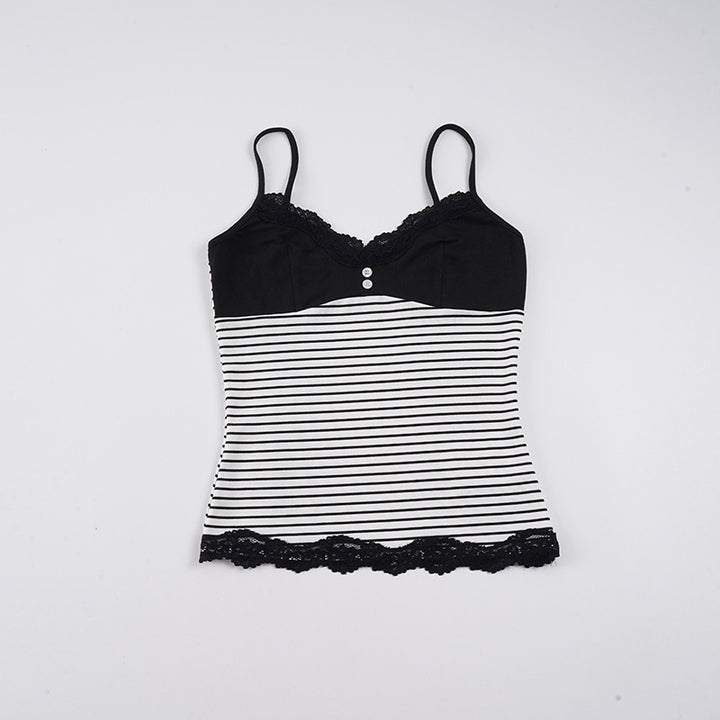 Dame tank top med dekorativt blonder og stripete design Skjora