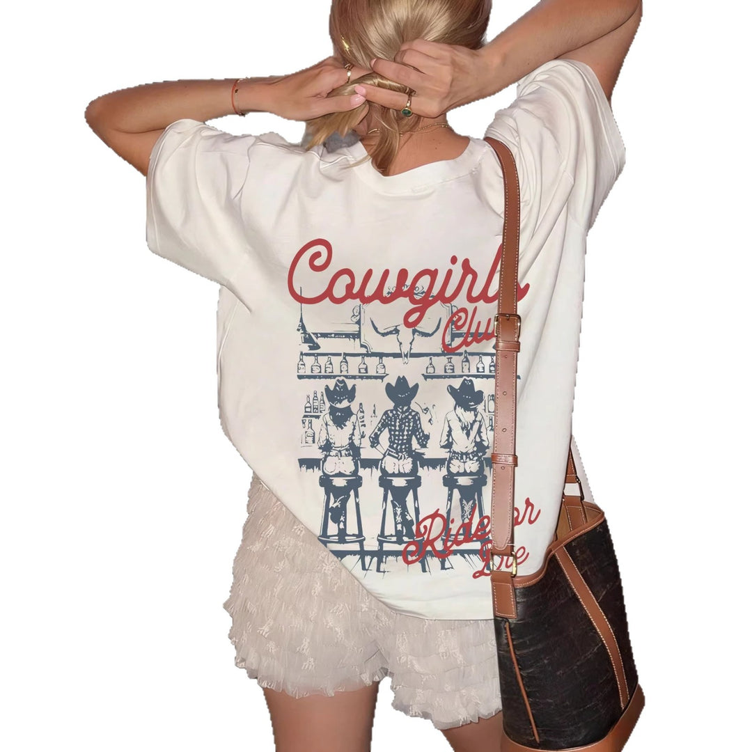 Dame Oversize T-skjorte med Retro Cowgirl-motiv Skjora