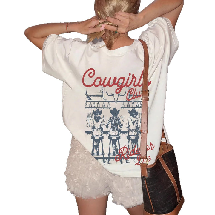 Dame Oversize T-skjorte med Retro Cowgirl-motiv Skjora