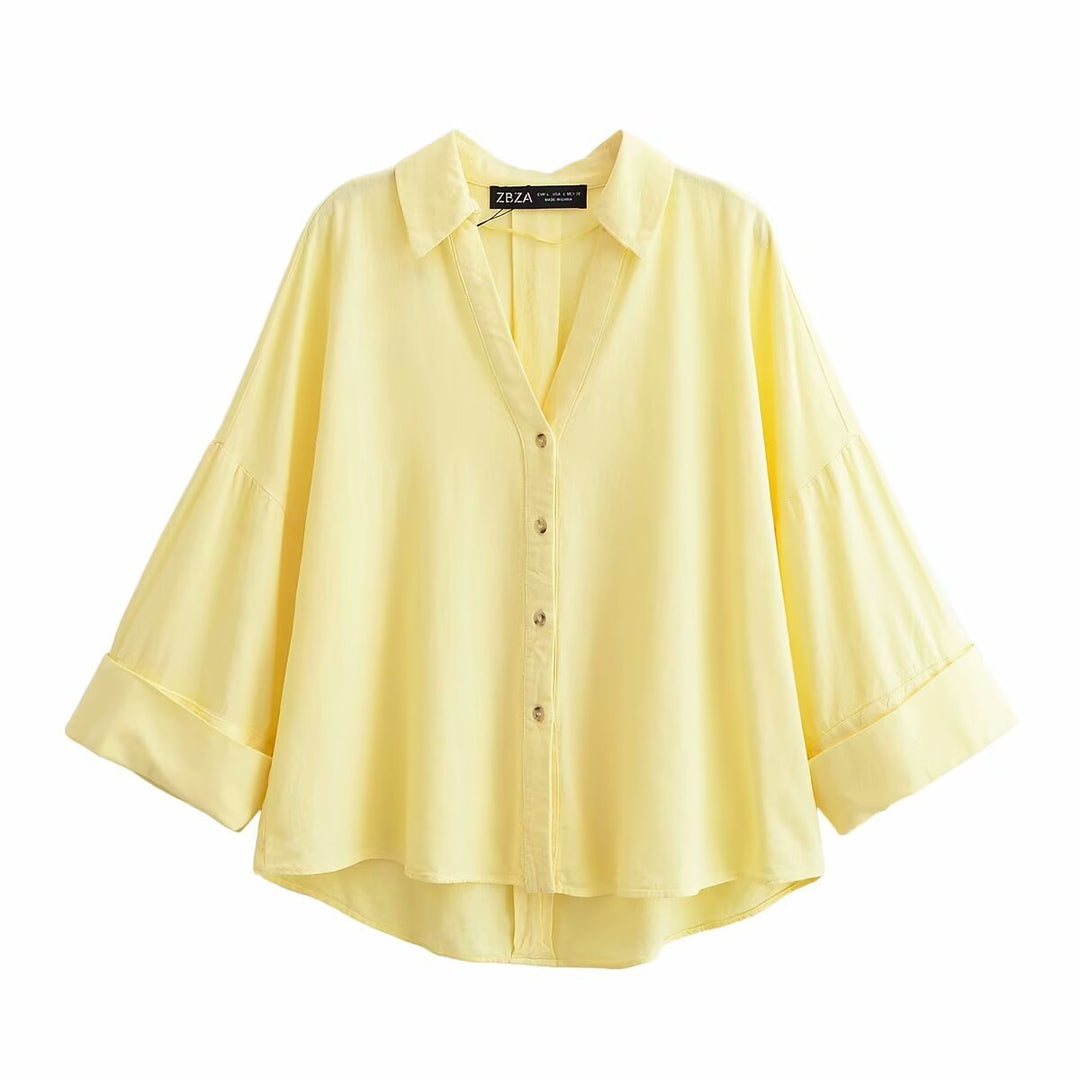 Dame skjorte-bluse med avslappet snitt og elegante 3/4-ermer Skjora