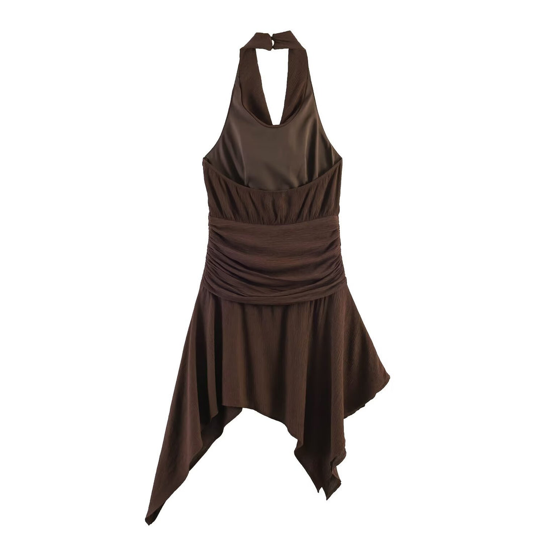 Damer asymmetrisk halterkjole med elegant draperingsdesign Skjora