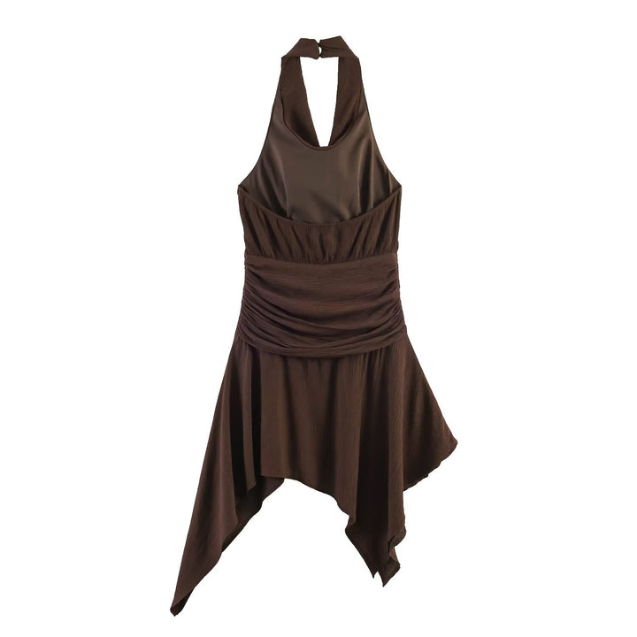 Damer asymmetrisk halterkjole med elegant draperingsdesign Skjora