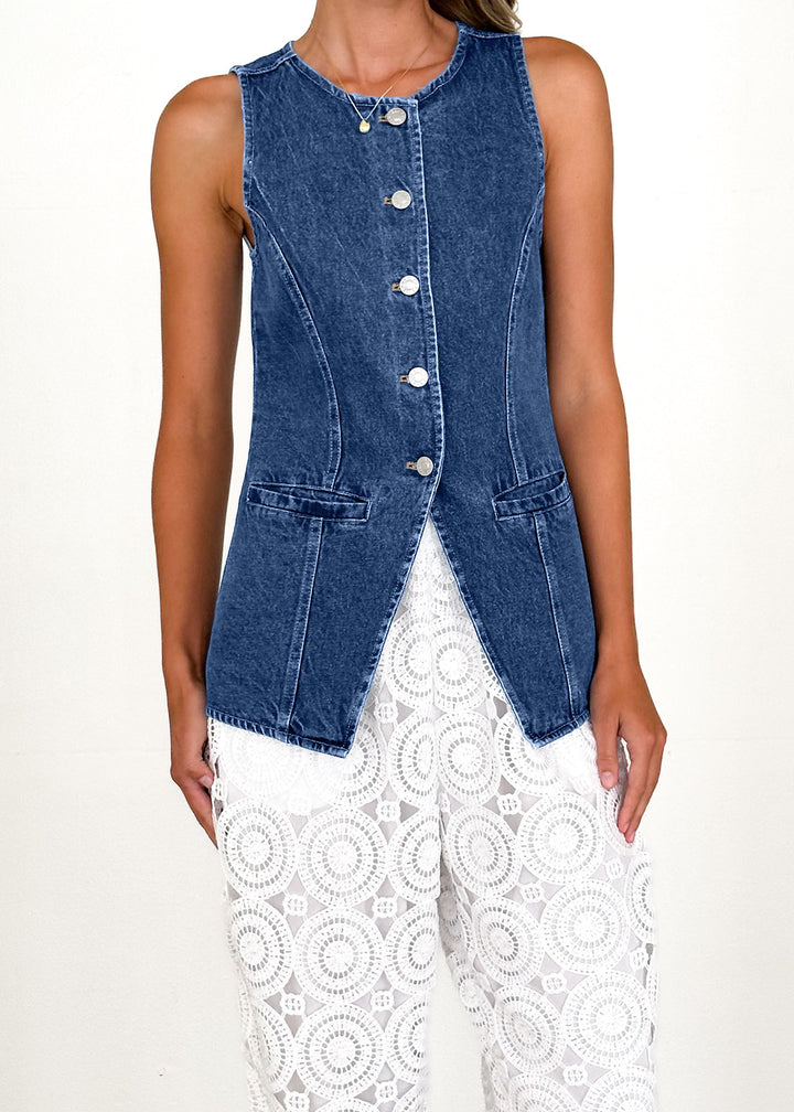 Kvinnes jeans vest i en moderne passform og praktiske lommer